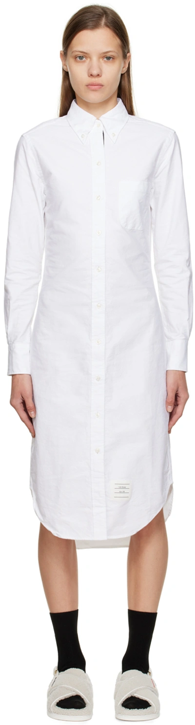 Shop Thom Browne White Classic Oxford Midi Dress In 100 White