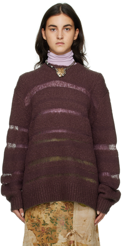 Shop Acne Studios Purple Striped Sweater In Aubergine Purple