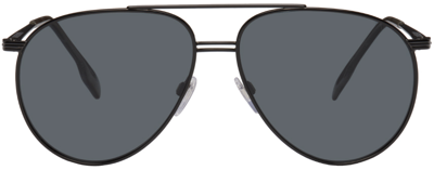 Shop Burberry Black Aviator Sunglasses In Black/polar Grey