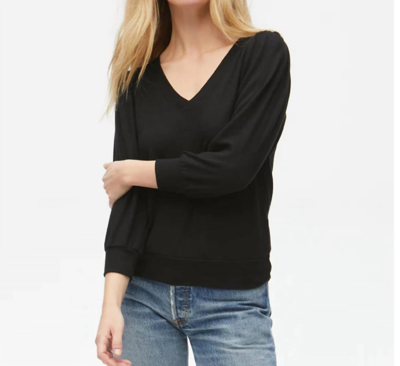 Shop Michael Stars Gabriella V Neck 3/4 Sleeve Sweatshirt In Black