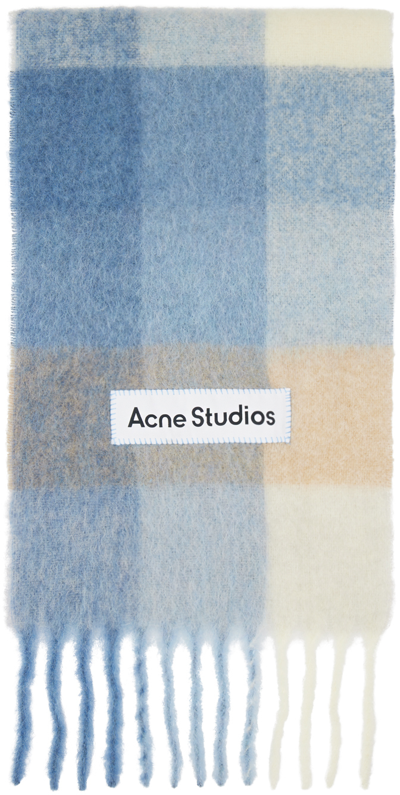 Shop Acne Studios Blue Alpaca Check Scarf In Pastel Blue/beige