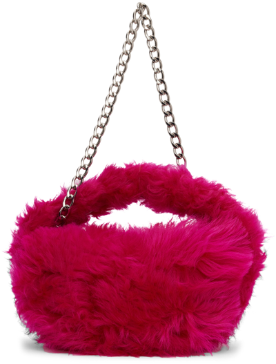 Shop By Far Pink Shearling Baby Cush Bag In Fch Fuchsia
