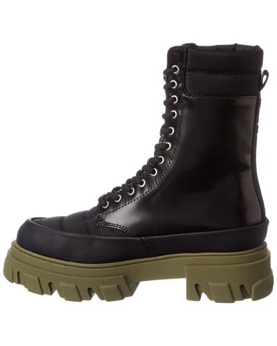 Shop Ganni Quilted Nylon & Leather Combat Boot In Green