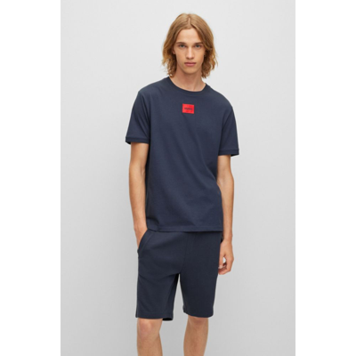 Shop Hugo Boss - Regular Fit Cotton T Shirt With Red Logo Label In Blue