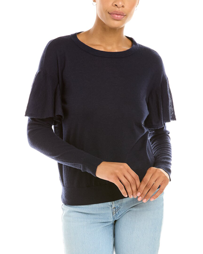 Shop Autumn Cashmere Ruffle Sleeve Cashmere Sweater In Blue