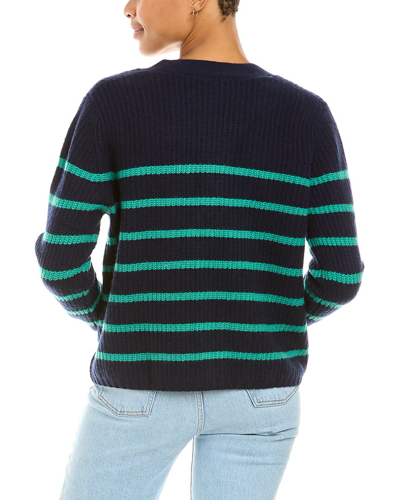 Shop Autumn Cashmere Breton Stripe Boxy Shaker Cashmere Cardigan In Blue