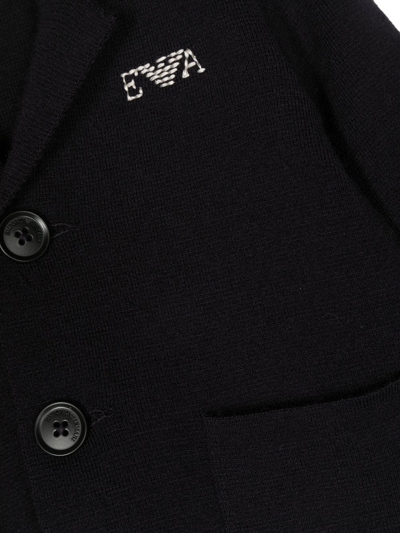 Shop Emporio Armani Logo-embroidered Single-breasted Blazer In Blue