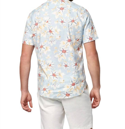 Shop Faherty Short Sleeve Breeze Shirt In Blue Sky Floral