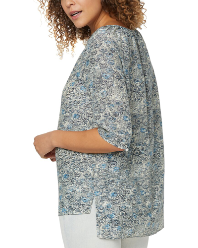 Nydj Button Down Silk-blend Peasant Blouse In Blue