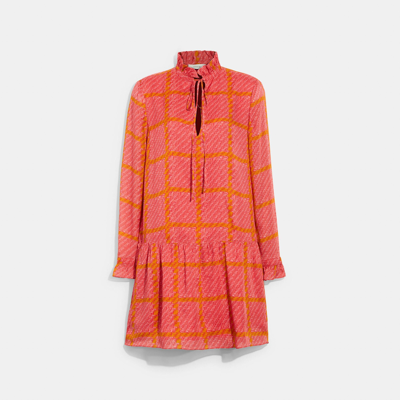 Shop Coach Outlet Bonnie Cashin Plaid Drop Waist Mini Dress In Pink