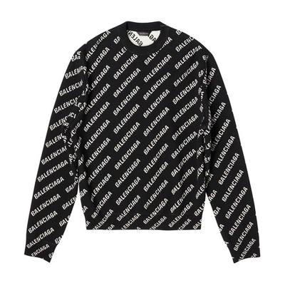 Shop Balenciaga Mini Allover Logo Sweater In Black White