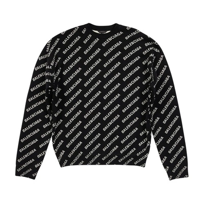 Shop Balenciaga Mini Allover Logo Sweater In Black White