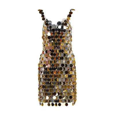Shop Paco Rabanne Mini Dress In Silver Gold