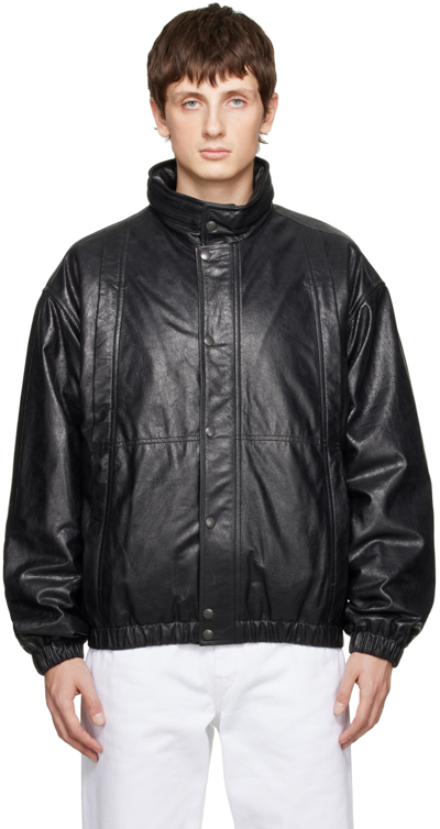 Lemaire High-neck Leather Jacket In Black | ModeSens