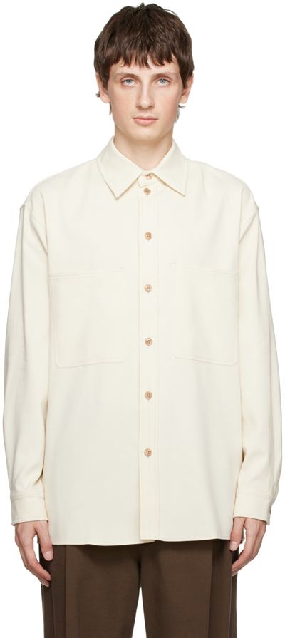 Shop Lemaire Off-white Straight Collar Shirt In Wh048 Light Cream