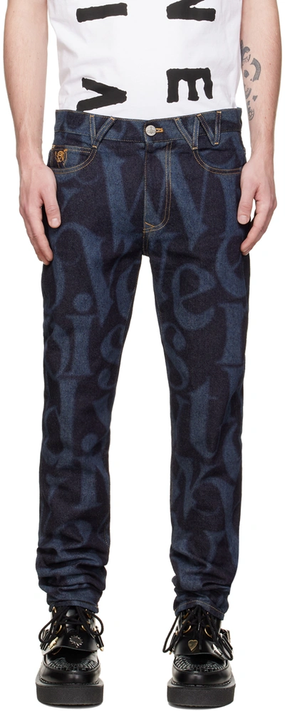 Shop Vivienne Westwood Blue Classic Tapered Jeans In K303 Logomania Class