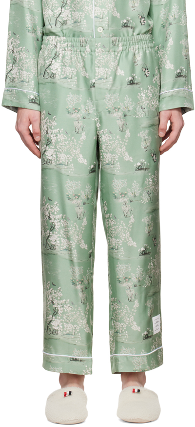 Shop Thom Browne Green Floral Pyjama Trousers In 350 Green