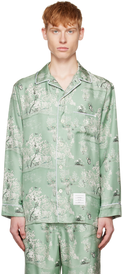 Shop Thom Browne Green Floral Pyjama Shirt In 350 Green