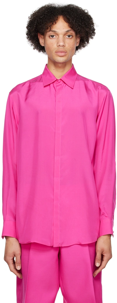 Shop Valentino Pink Silk Shirt In Uwt Pink Pp