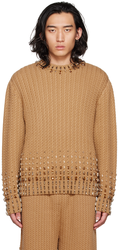 samenzwering Positief Soedan Burberry Crystal-embellished Cable-knit Wool-blend Sweater In Neutrals |  ModeSens