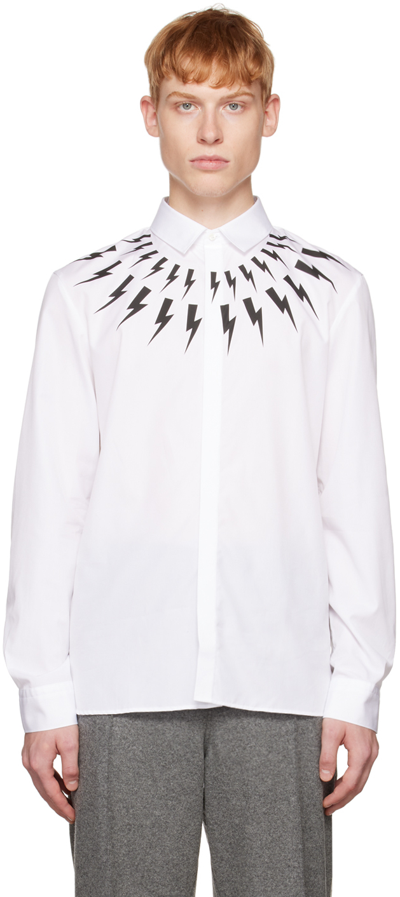 Shop Neil Barrett White Thunderbolt Shirt In 526 White/black