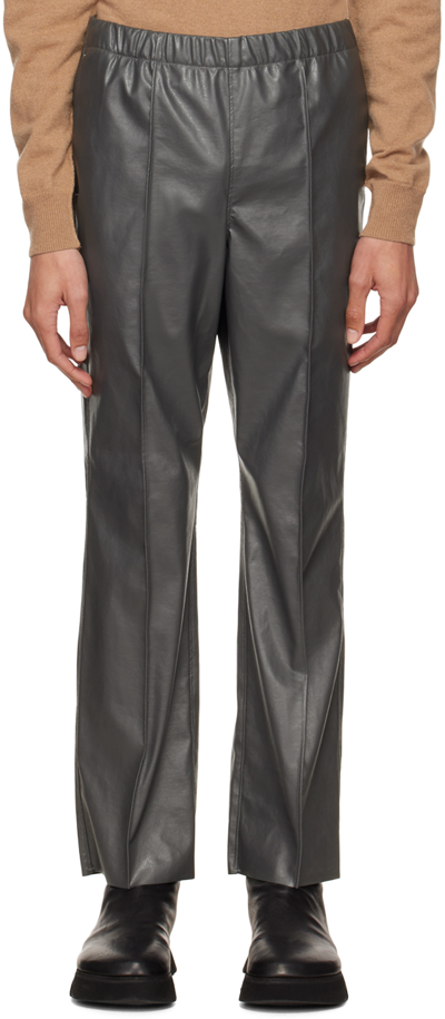 Shop N.hoolywood Gray Faux-leather Pants In Charcoal