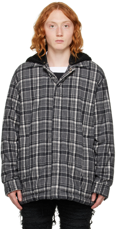 Shop Alyx Black & White Plaid Puffer Jacket In Black/white