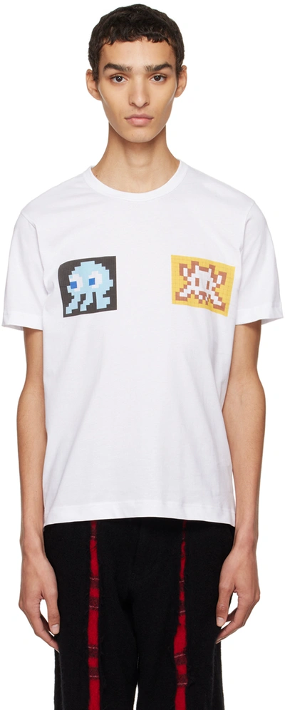 Shop Comme Des Garçons Shirt White Invader Edition Graphic T-shirt