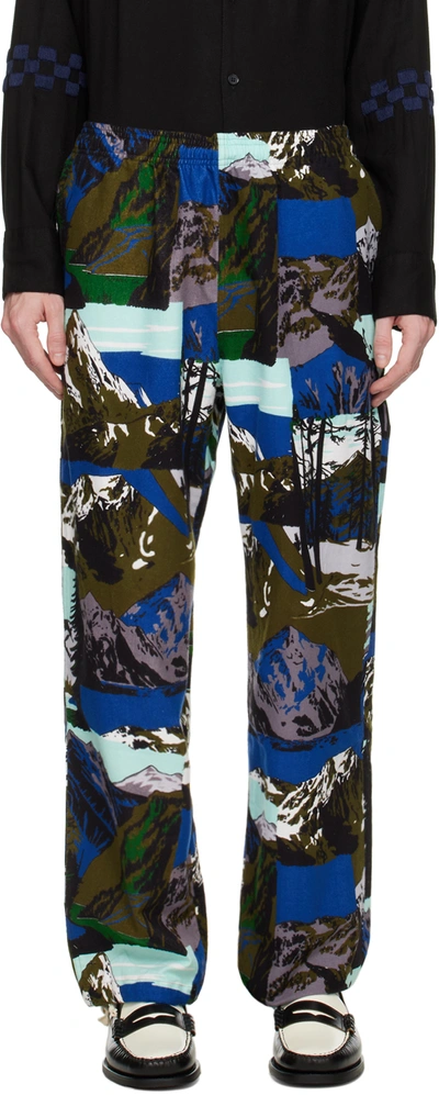 Shop Noma T.d. Multicolor Patterned Trousers In Land Scape - Green (