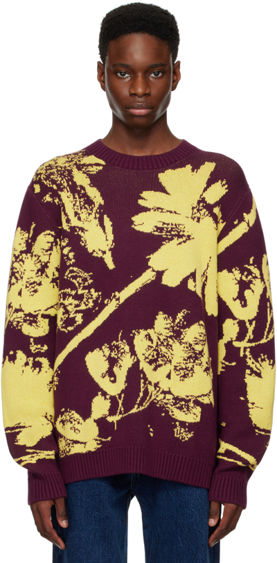 Shop Saturdays Surf Nyc Burgundy & Yellow Greg Solar Sweater In Grape Wine