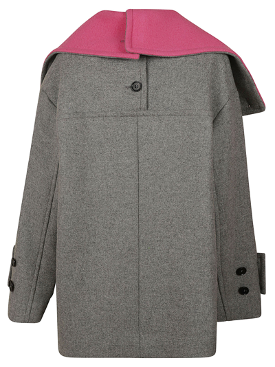 Shop Msgm Oversized Lapel Double-breasted Pea Coat In Grey