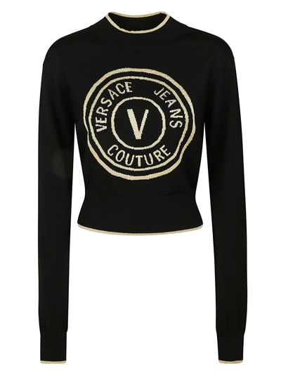 Shop Versace Jeans Couture Couture Logo Embroidered Pullover In Black