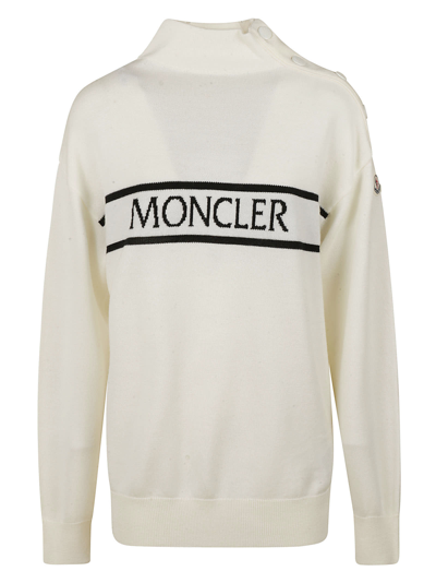 Shop Moncler Centre Logo High-neck Pullover In Panna