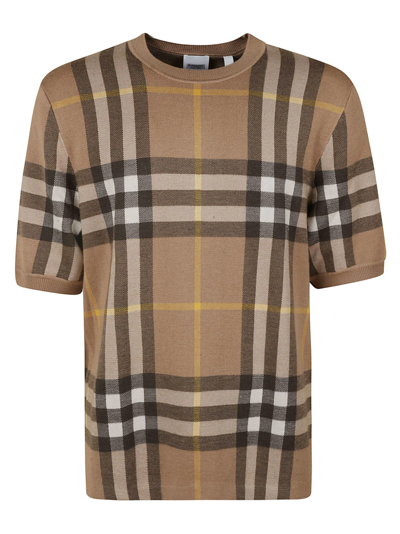 Burberry Wells Check Jacquard Silk & Wool Sweater T-shirt In Brown |  ModeSens