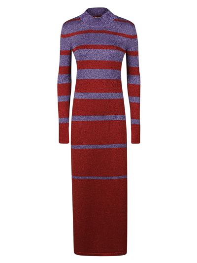 Rabanne Metallic Stripe Knit High-neck Maxi Dress In Multicolor