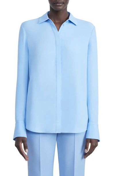 Shop Lafayette 148 Scottie Silk Button-up Blouse In Cool Blue