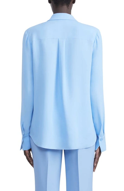 Shop Lafayette 148 Scottie Silk Button-up Blouse In Cool Blue