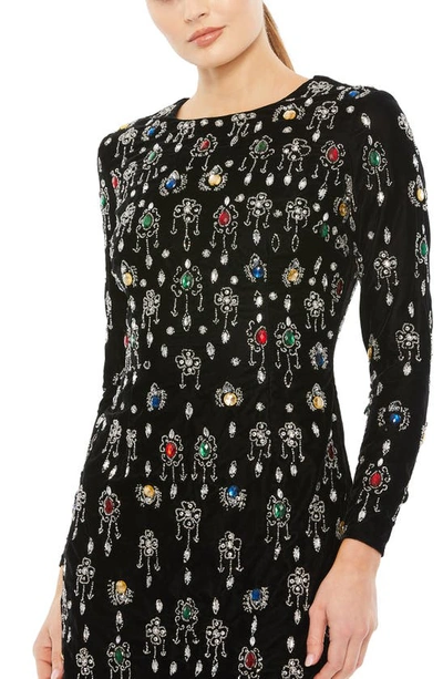 Shop Mac Duggal Crystal Detail Long Sleeve Velvet Minidress In Black