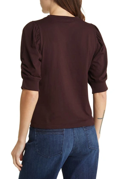 Shop Frame Frankie Puff Sleeve Cotton Blouse In Burgundy