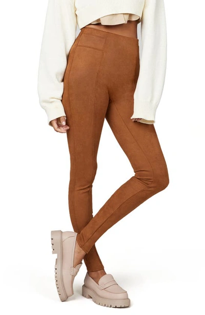 Shop Spanx High Waist Faux Suede Leggings In Rich Caramel