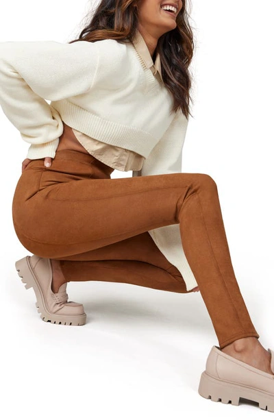 Shop Spanx High Waist Faux Suede Leggings In Rich Caramel