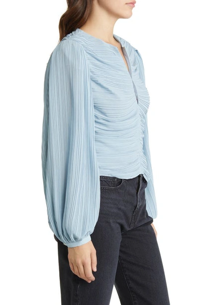 Shop Frame Pleated Ruched Keyhole Blouse In Chambray Blue