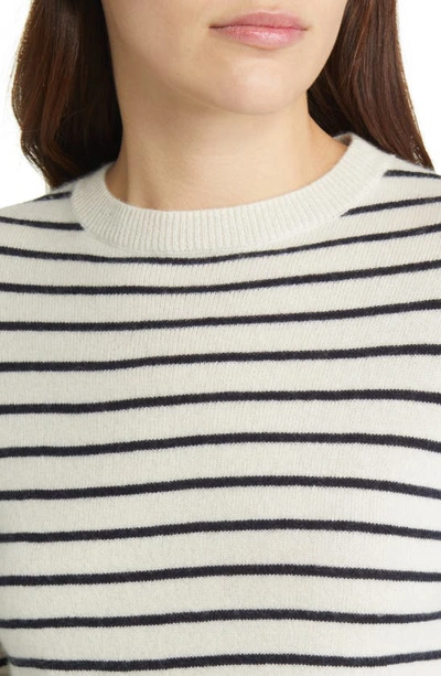 Shop Frame Stripe Ruched Sleeve Cashmere Sweater In Off White Multi
