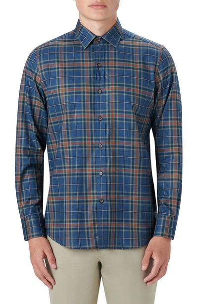 Shop Bugatchi Julian Shaped Fit Plaid Print Cotton Button-up Shirt In Night Blue