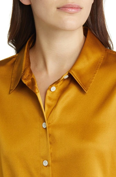 Shop Frame Stretch Silk Button-up Shirt In Ochre
