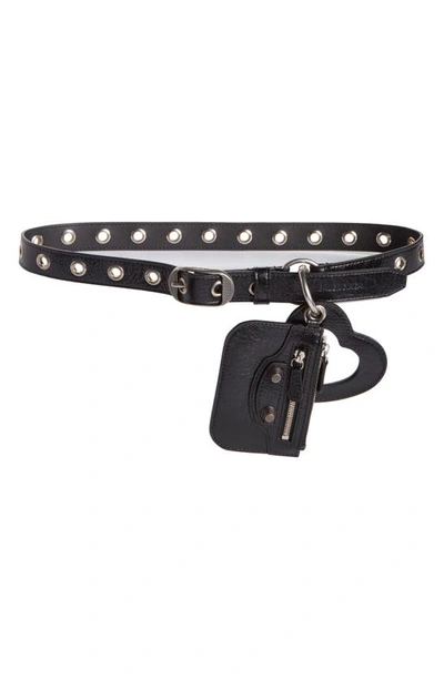 Shop Balenciaga Le Cagole Charm Leather Belt In 1000 Black