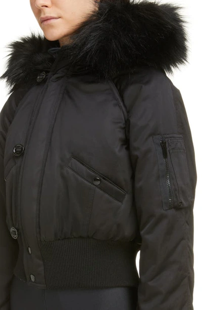 Shop Saint Laurent Satin Bomber Jacket With Faux Fur Trim In Black