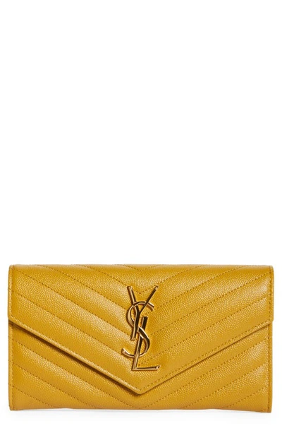 Shop Saint Laurent Monogramme Logo Leather Flap Wallet In Chartreuse