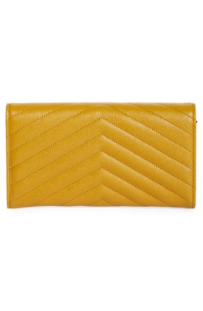 Shop Saint Laurent Monogramme Logo Leather Flap Wallet In Chartreuse