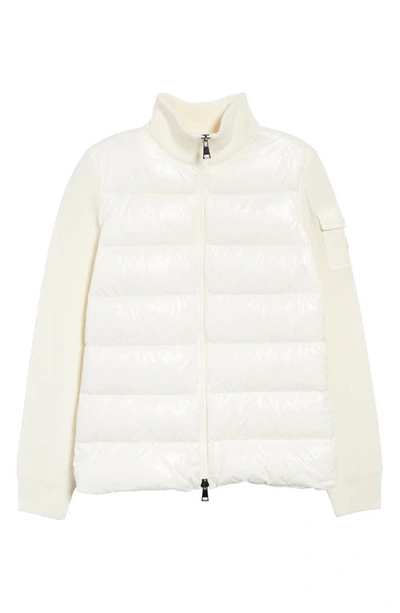 Shop Moncler Quilted Down & Wool Short Cardigan In White